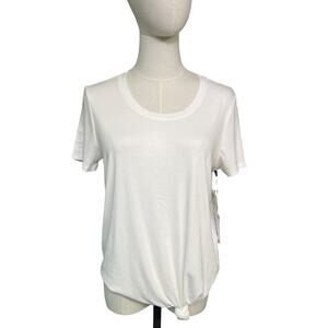 1.STATE White Ribbed Knit Tee Knot Hem Short Sleeve Top Womens Medium